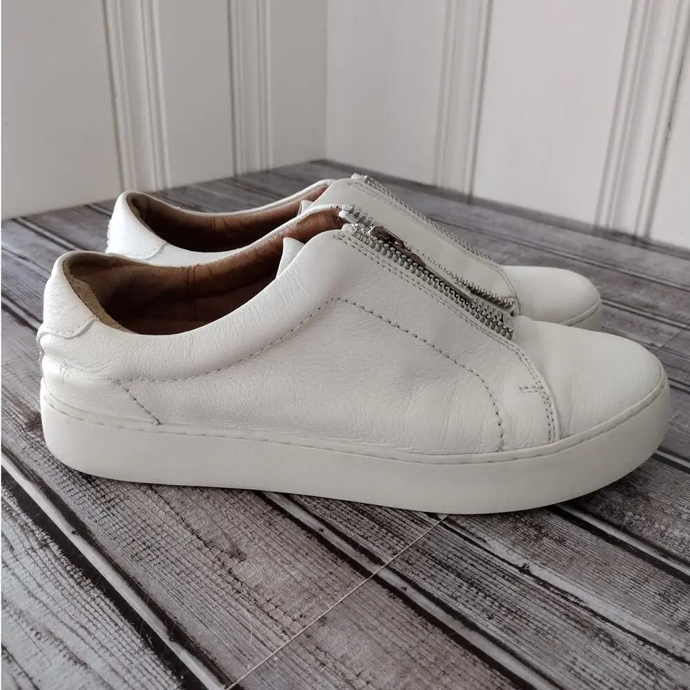 Frye | White Leather Lena Low Zip Sneaker Shoes Women's 8.5 - Picture 4 of 14